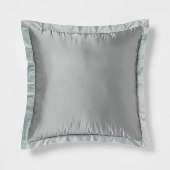 Luxe Sateen Throw Pillow Velvet Trim NEW Decorative 24"x24" Light Teal Green - Picture 1 of 2